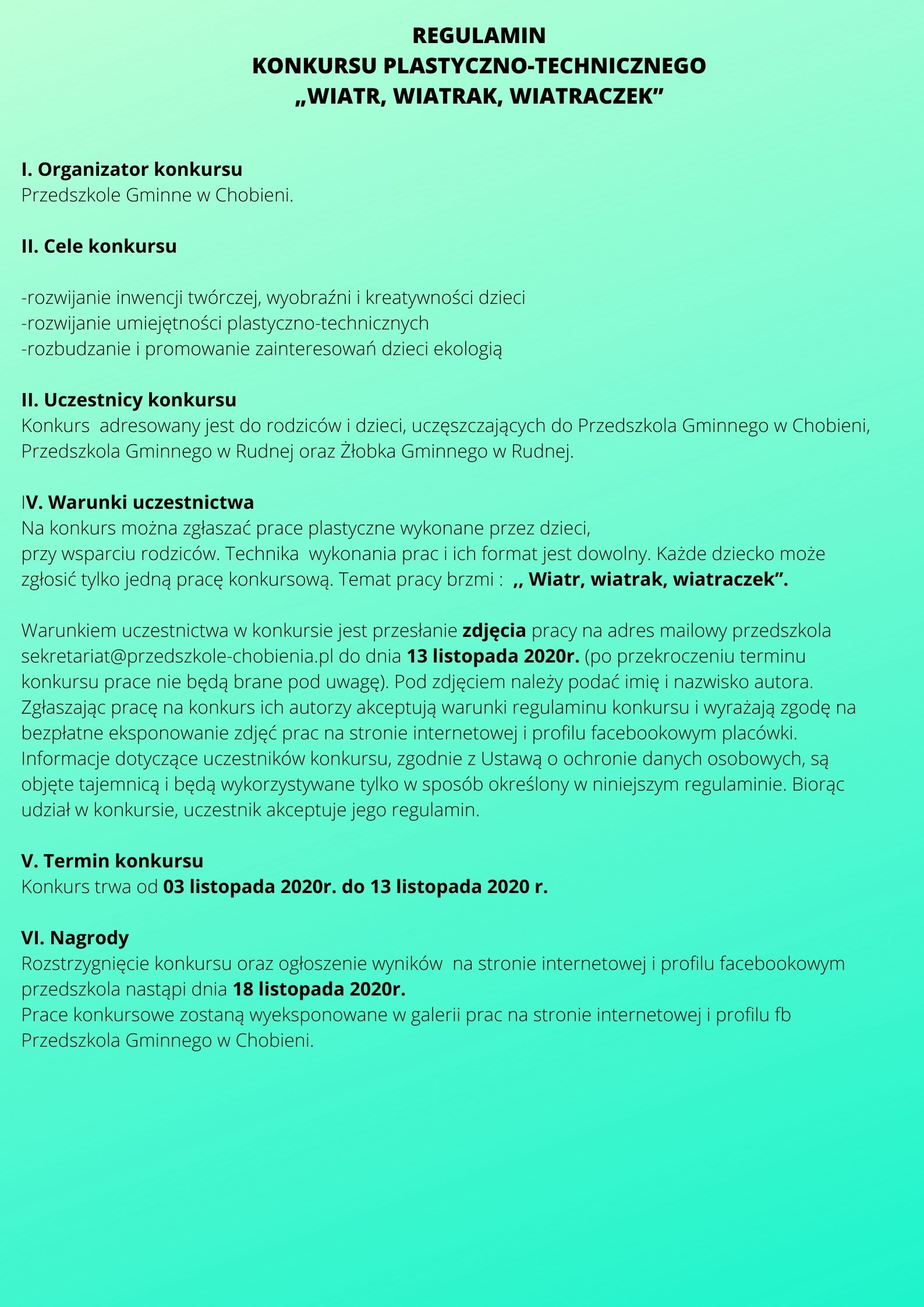 REGULAMIN KONKURSU PLASTYCZNO TECHNICZNEGO WIATR WIATRAK WIATRACZEK